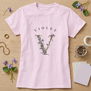 T-shirt Monogramme 'V' botanique de violette avec bouleau