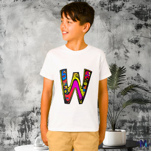T-shirt Monogramme W Coloré et Amusant avec Tribal et Dood