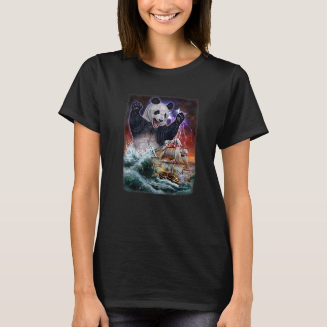 T-shirt Monster Giant Panda En Attaquant Un Bateau De Guer (Devant)