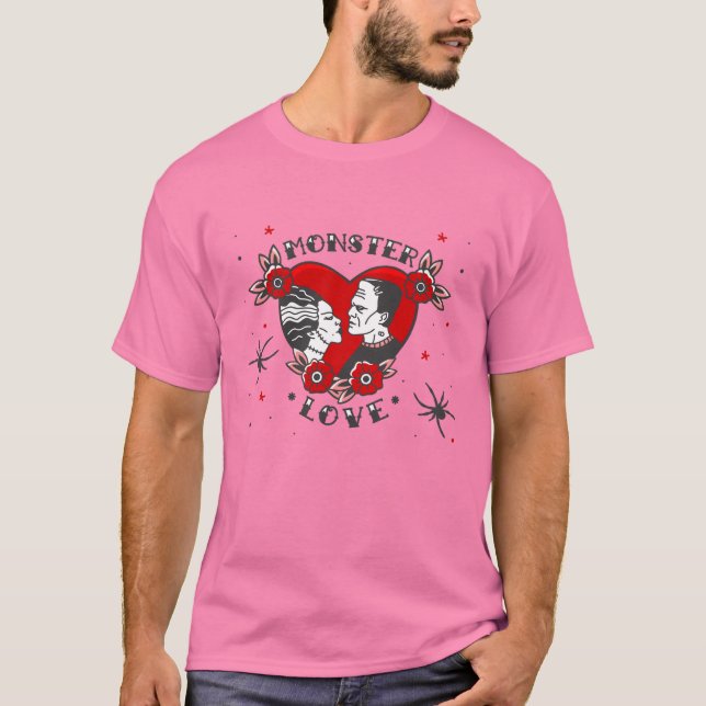 T-shirt monster love rockabilly frankenstein valentine (Devant)