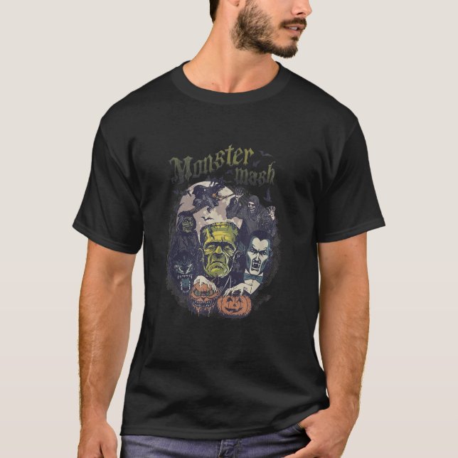 T-shirt Monster Mash Retro Frankenstein Dracula Hal Éffray (Devant)