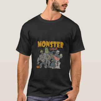 T-shirt Monster Mash Vintage Fantôme Halloween Drôle V Cou