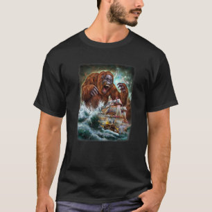 T-shirt Monster Orangutan Tandis Que Kraken Attaque Un Bat