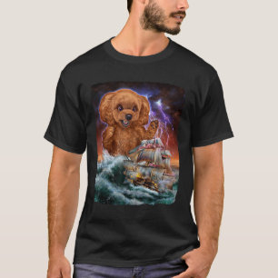 T-shirt Monster Poodle Dog Comme Kraken Attaque Un Bateau 