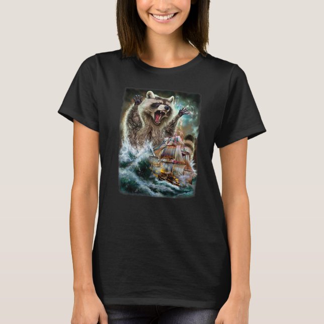T-shirt Monster Raccoon En Attaque De Kraken À Un Bateau D (Devant)
