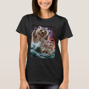 T-shirt Monster Raccoon En Attaque De Kraken À Un Bateau D