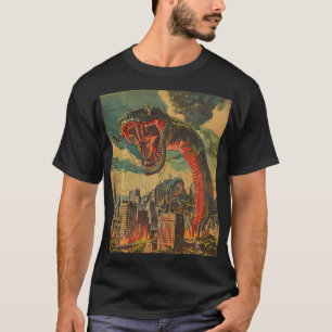 T-shirt Monster Retro Python Snake Attaquer City Building