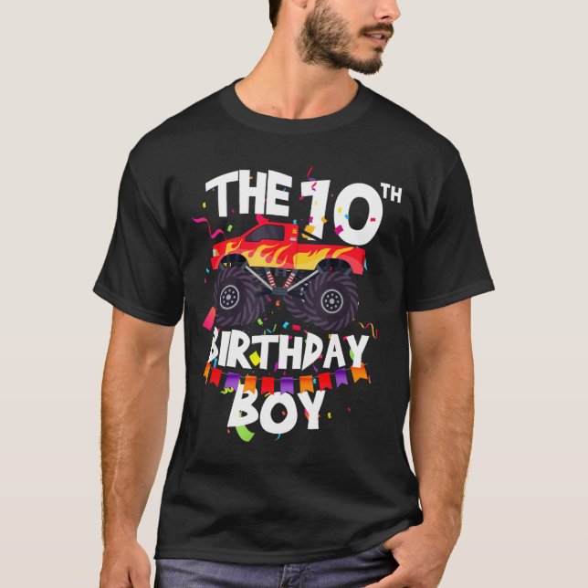 T-shirt Monster Truck 10th Birthday Boy Funny 10 Years Old (Devant)