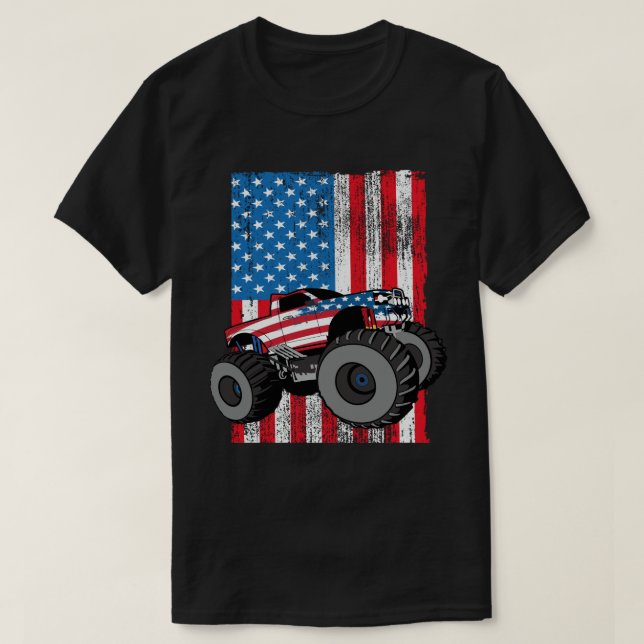 T-shirt Monster Truck American Flag 4 juillet patriotique (Design devant)