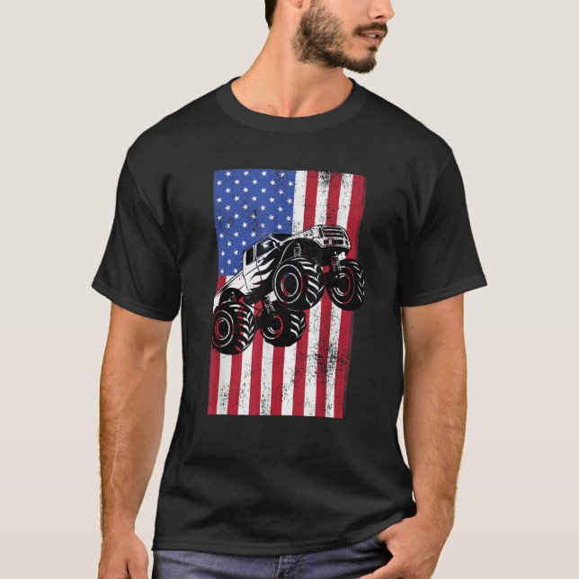 T-shirt Monster Truck American Flag Racing USA Patriotic A (Devant)