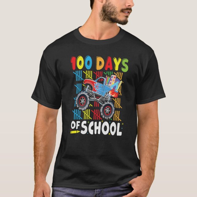 T-shirt Monster Truck Boy Lovers 100th Day Of School Kids (Devant)
