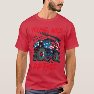 T-shirt Monster Truck Cadeau Young Wild Free Boys 4E Juil