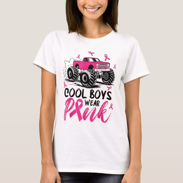 T-shirt Monster Truck Cool Boys Wear Pink Breast Cancer Aw (Devant)