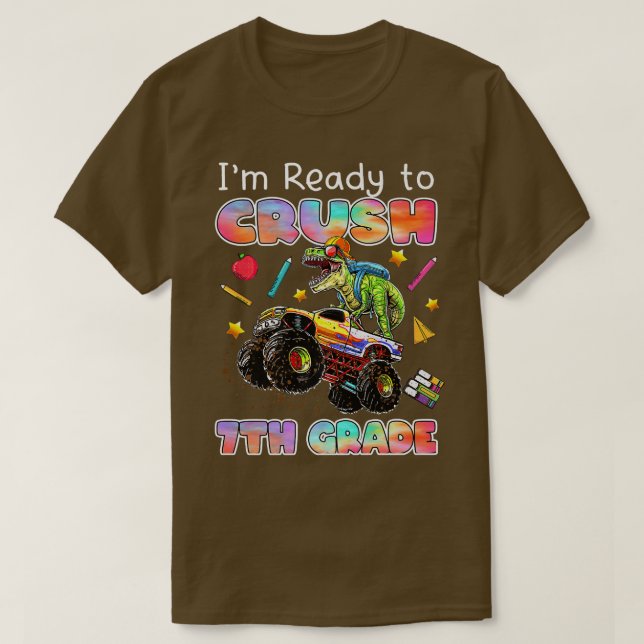 T-shirt Monster Truck Dinosaur Je Suis Prêt À Écraser 7E G (Design devant)