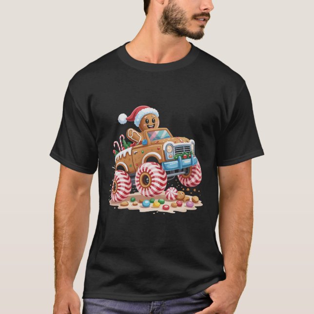 T-shirt Monster Truck Gingbread Homme Noël Baking (Devant)