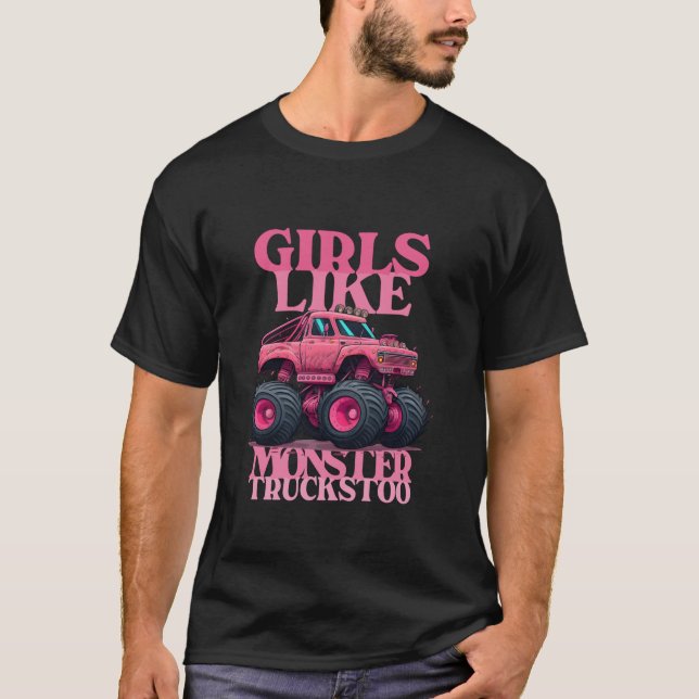 T-shirt Monster Truck Girls Comme Monster Truck Too Pink G (Devant)