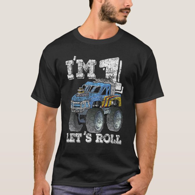 T-shirt Monster Truck Kids Tee I'm 1 Let's Roll 1st Birthd (Devant)