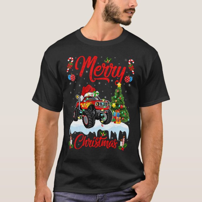 T-shirt Monster Truck Lights Xmas Tree Père Noël Monster T (Devant)
