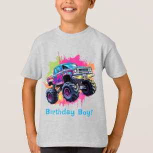 T-shirt Monster Truck Neon Boy fête d'anniversaire