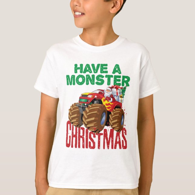 T-shirt Monster Truck Noël Santa Claus Garçons Enfants (Devant)