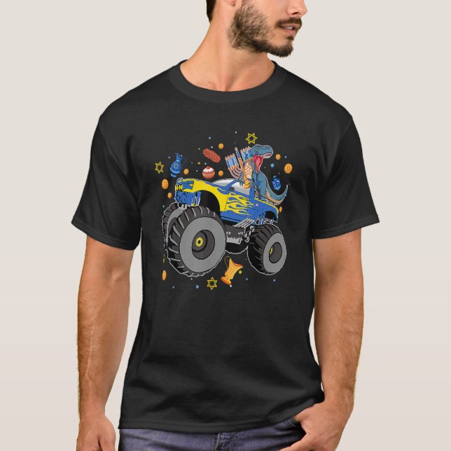 T-shirt Monster Truck Rex Dinosaur Happy Hanoukka Juif B (Devant)