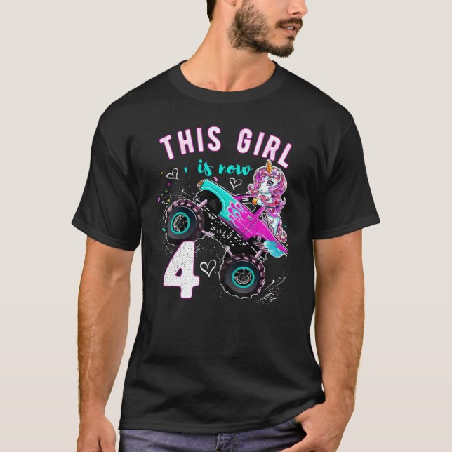 T-shirt Monster Truck Unicorn Girls 4e anniversaire fille (Devant)