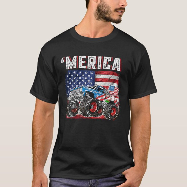 T-shirt Monster Truck USA Drapeau Merica Hommes garçons 4  (Devant)