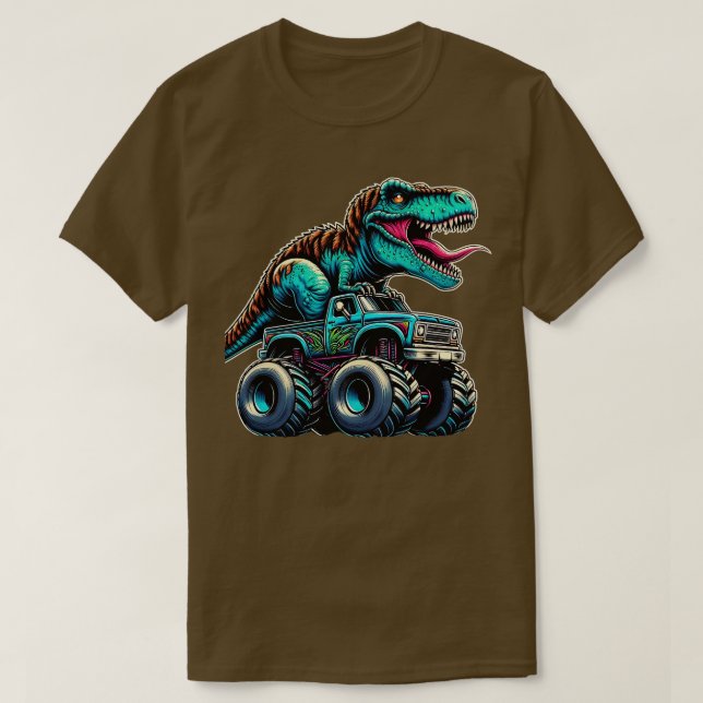 T-shirt MonsterCamion Drôle Design équitation T Rex Lover  (Design devant)