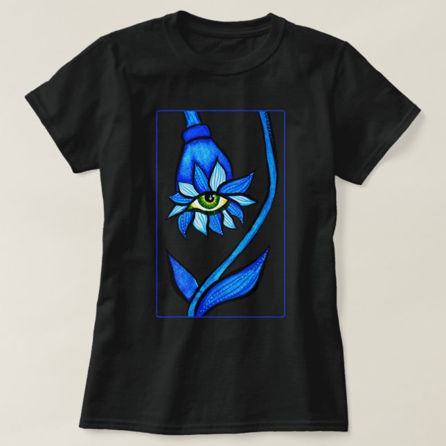T-shirt Monstre à fleur d'oeil bleu éffrayant - Art d'horr (Design devant)