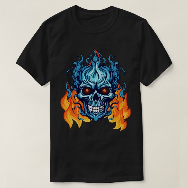 T-shirt Monstre accrocheur personnalisé en bleu Feu noir (Design devant)