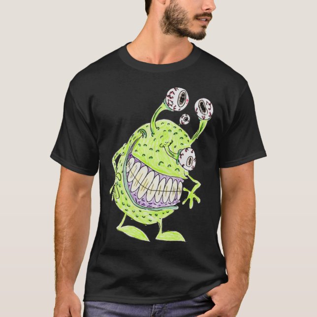 T-shirt monstre alien vert à 4 yeux (Devant)