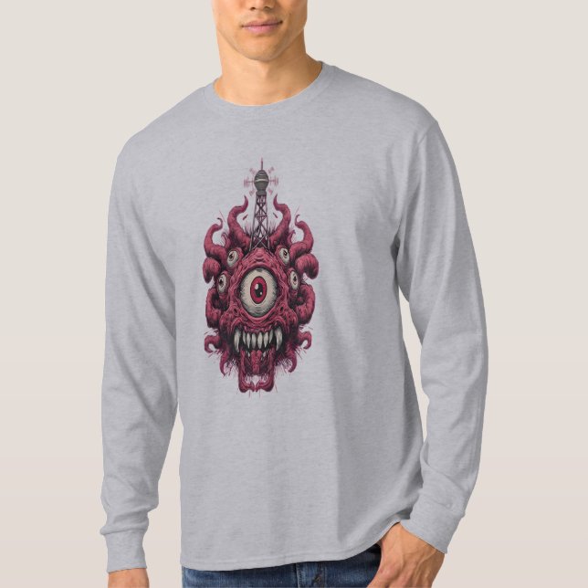 T-shirt Monstre aux Yeux Sci-Fi Mutant Manches Longues  (Devant)