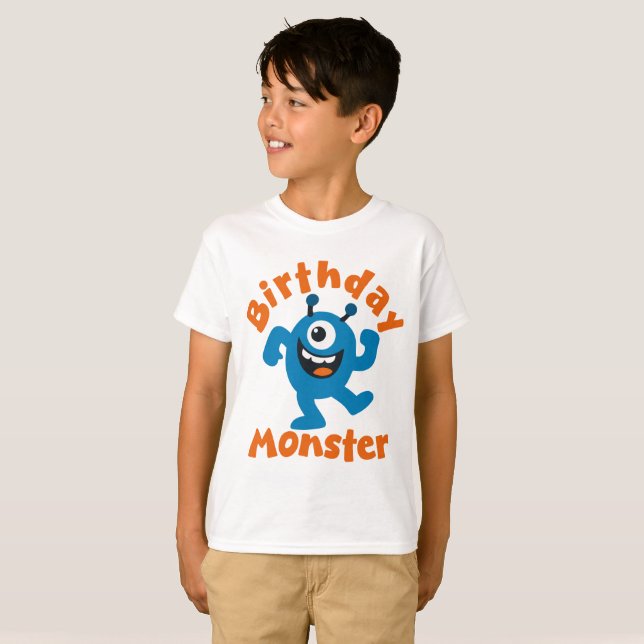 T-shirt Monstre d'anniversaire bleu (Devant entier)