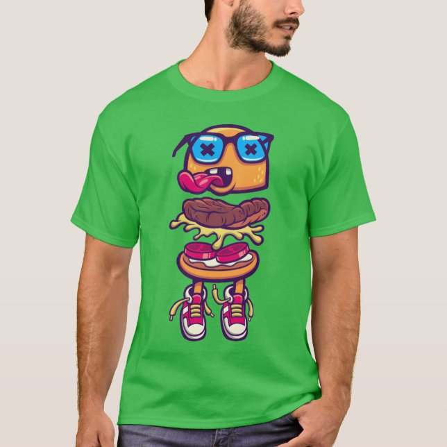 T-shirt monstre de burger baskets langue nourriture ami (Devant)