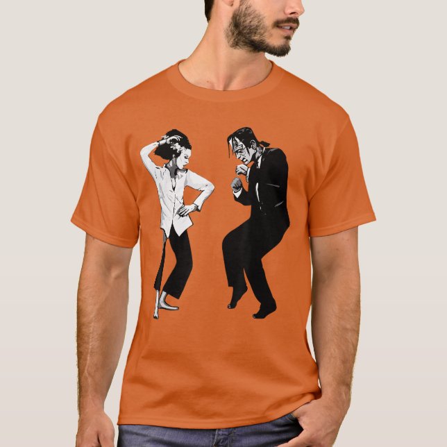 T-shirt Monstre de Frankenstein drôle rétro et mariée dans (Devant)