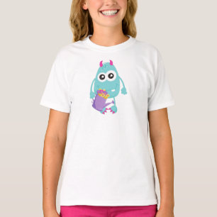 T-shirt Monstre de printemps, Monstre bleu, Fleurs, Cornes