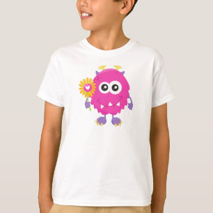 T-shirt Monstre de printemps, Monstre rose, Fleurs, Cornes