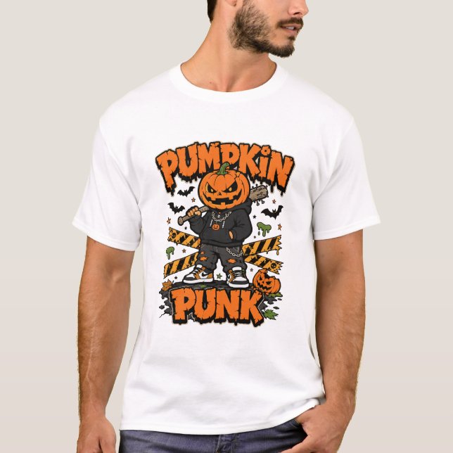 T-shirt Monstre de rue d'Halloween Pumpkin Punk (Devant)
