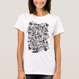 T-shirt Monstre d'horreur noir et blanc dans le style art
