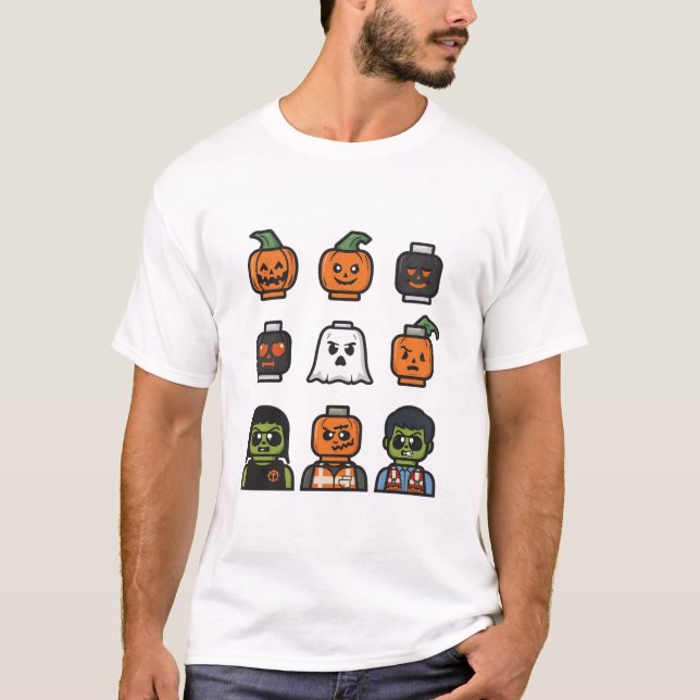 T-shirt monstre en tête de brique Halloween (Devant)