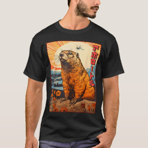 T-shirt Monstre Kaiju Groundhog Anime Manga Rétro Vintage