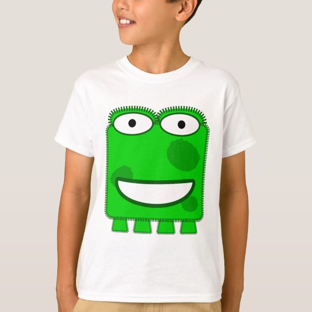 T-shirt Monstre mignon de bande dessinée de vert de chaux (Devant)