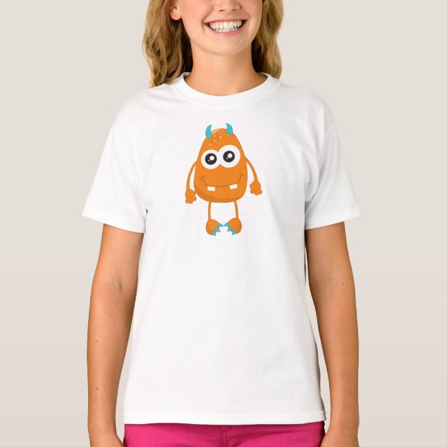 T-shirt Monstre mignon, Monstre Orange, Monstre Amusant, C (Devant)