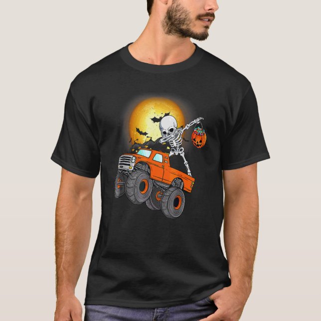 T-shirt Monstre squelette dabbing camion Halloween tout-pe (Devant)