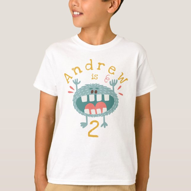 T-shirt Monstre Turquoise mignon personnalisable (Devant)