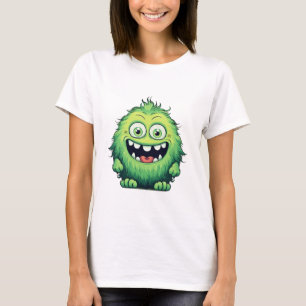 T-shirt Monstre Vert Mignon Dessin Animé Sourire