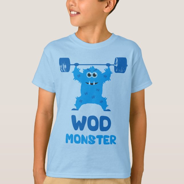 T-shirt Monstre WOD (mignon Monstre de l'arraché Barbell) (Devant)