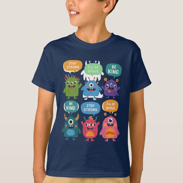 T-shirt Monstres colorés avec messages positifs (Devant)