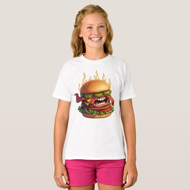 T-shirt Monstres de la nourriture CHEESEBURGER AU BACON DI (Devant entier)