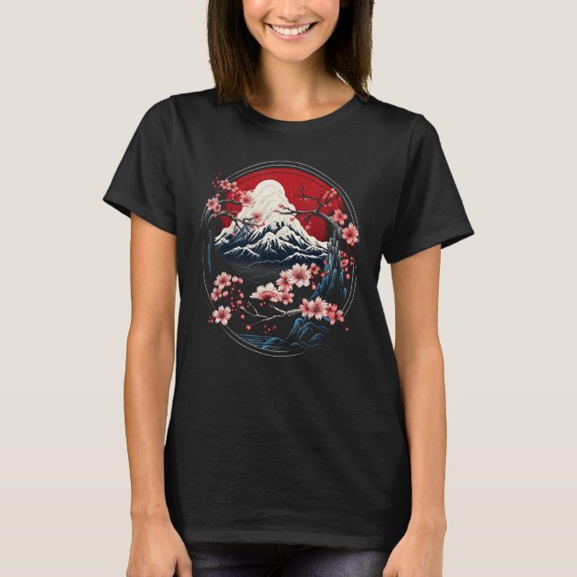 T-shirt Mont Fuji Japon Sakura Tree Blossom Art Japonais (Devant)